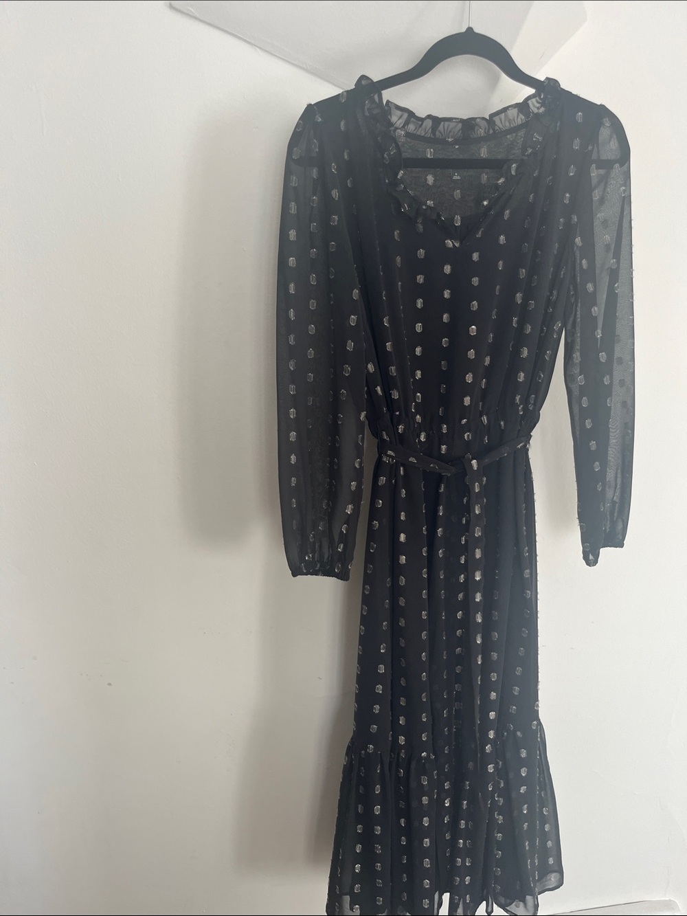Talbots Black Maxi Dress with Silver Dot Detail